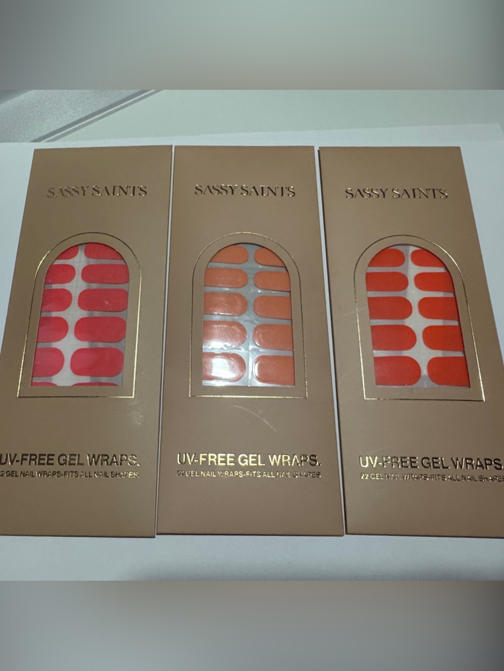 Sassy Saints Press-On Gel Nail Wraps — Pink, Peach & Coral Trio
